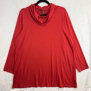NWT Eileen Fisher XL 3/4 Cowl Neck Top Red Jersey Stretch Soft Minimalist Lounge
